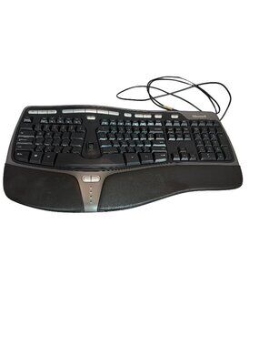 Microsoft 4000 Black Wired Ergonomic Split Curved Keyboard USB Controls Computer